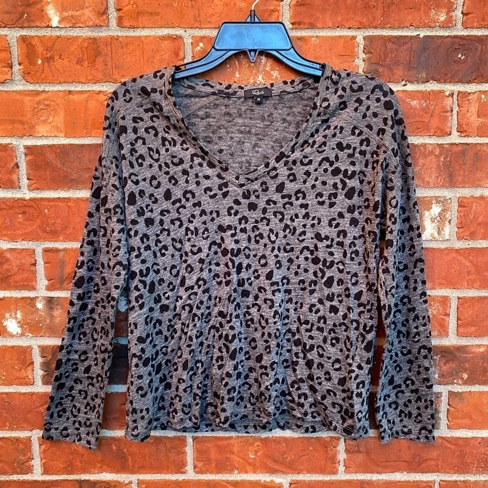 Rails Womens XS Gray Sami Charcoal Leopard Linen Blend Long Sleeve Shirt